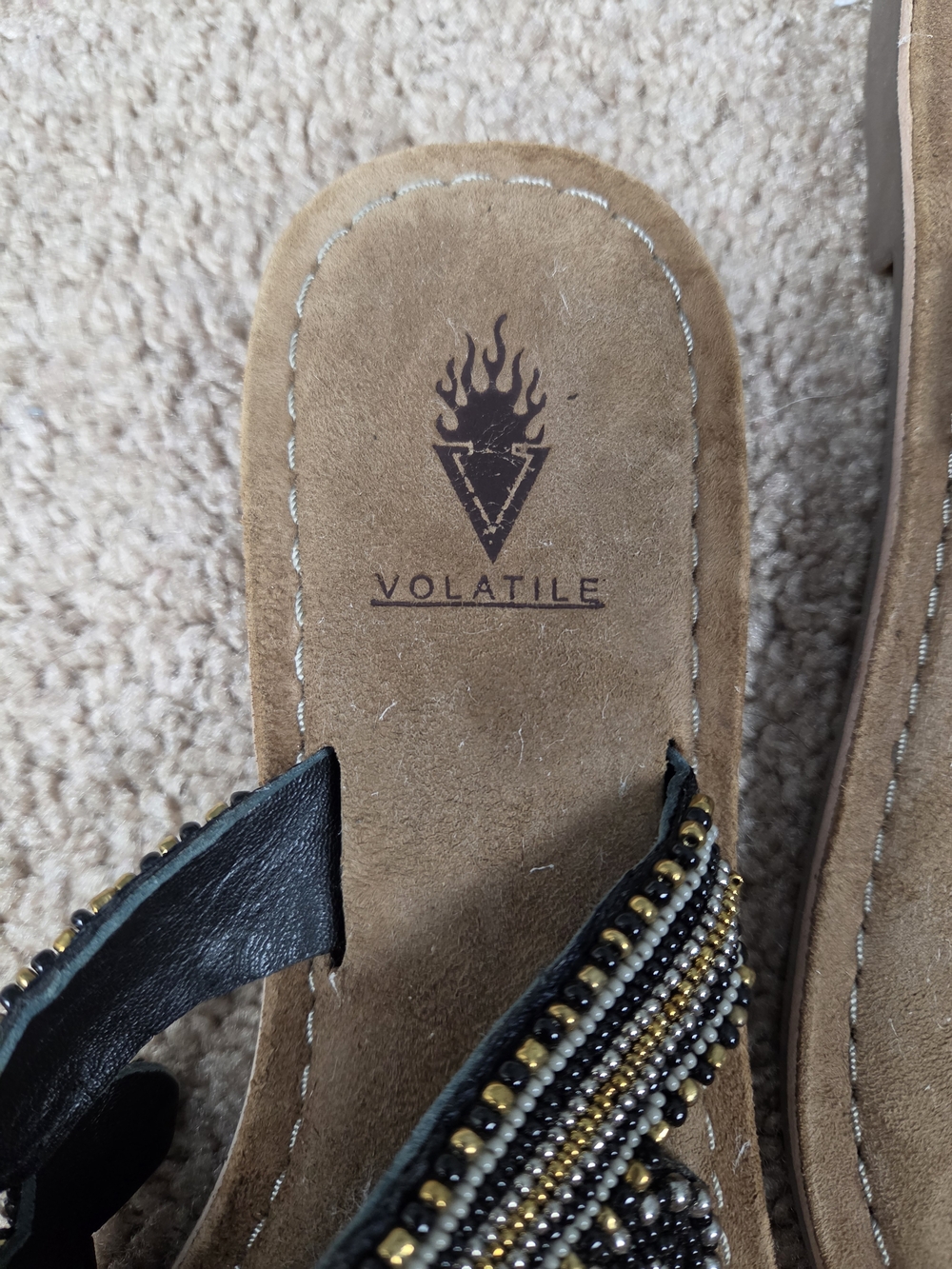 Beaded Black and Gold Women's Toe-Loop Sandals - Picture 2 of 5